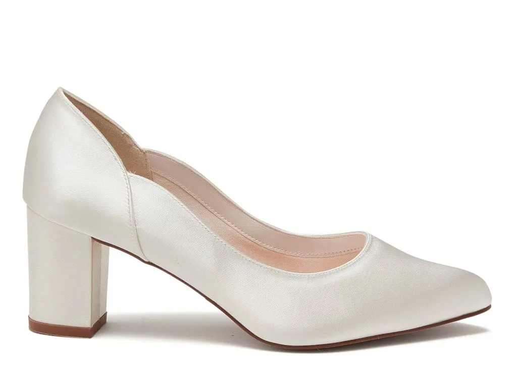 Marie   Fit Ivory Satin Block Heel | Rainbow Club Shoes