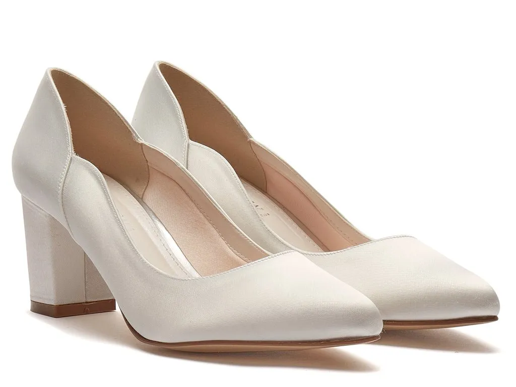 Marie   Fit Ivory Satin Block Heel | Rainbow Club Shoes