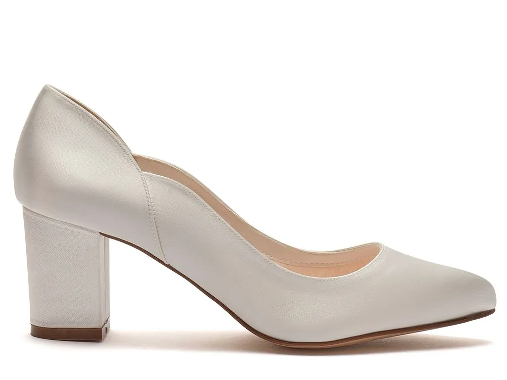 Marie   Fit Ivory Satin Block Heel | Rainbow Club Shoes