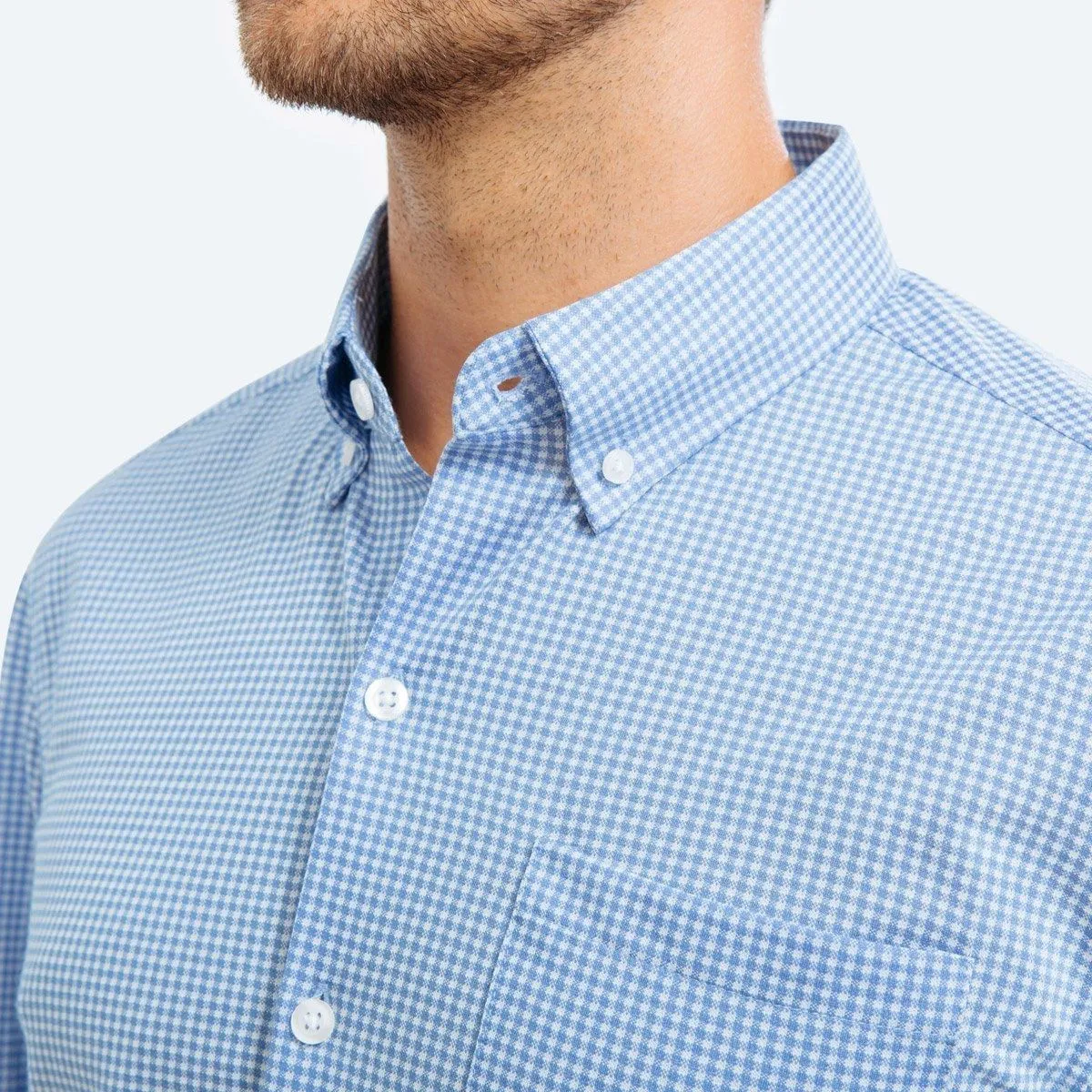 Men's Hybrid Button Down - Light Blue Gingham