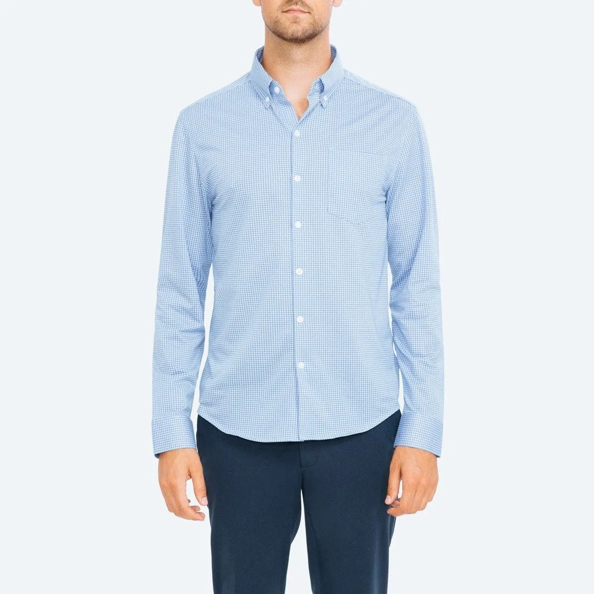 Men's Hybrid Button Down - Light Blue Gingham