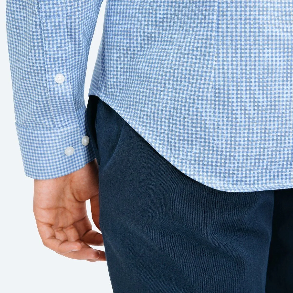 Men's Hybrid Button Down - Light Blue Gingham