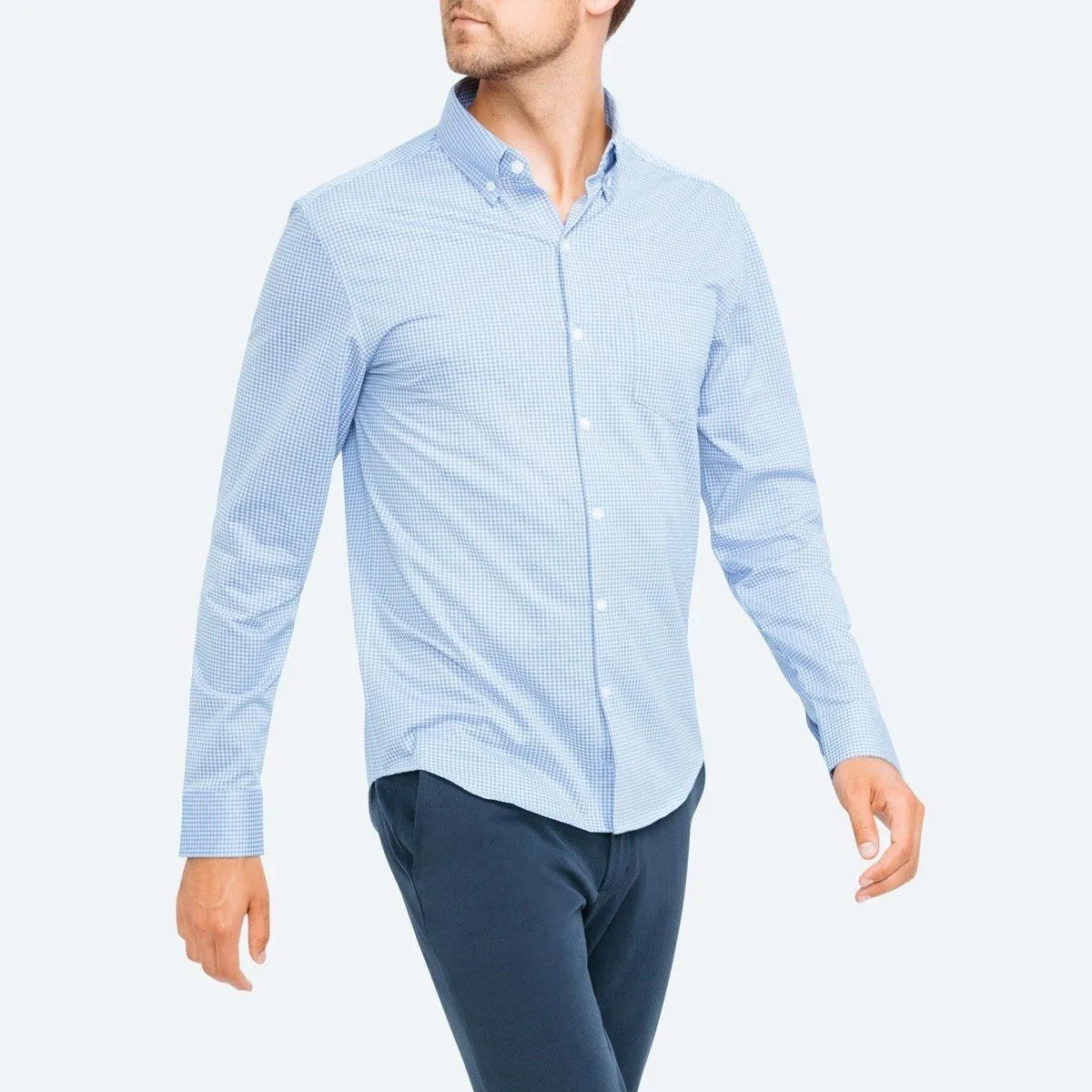 Men's Hybrid Button Down - Light Blue Gingham