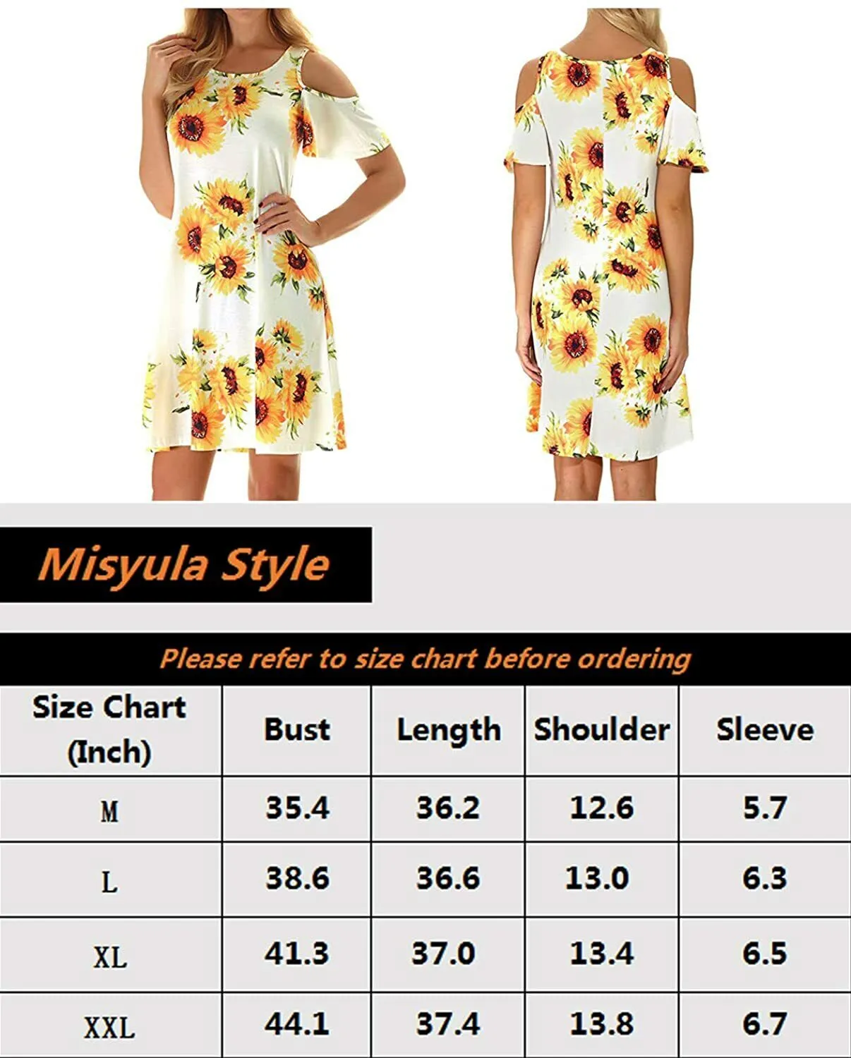 Misyula Style Women Summer Cold Shoulder Floral Flowy T-Shirt Dress, XL