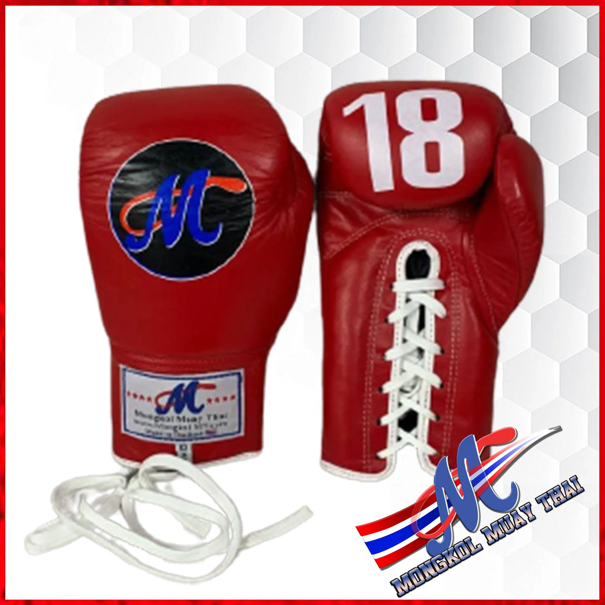 Mongkol Boxing Gloves  Red #18 , Instock white, Black color