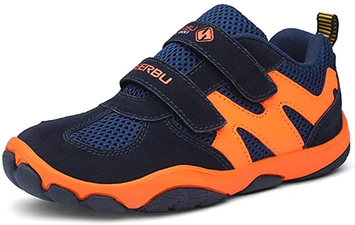 New DADAWEN Kid's Breathable Outdoor Hiking Sneakers Strap Athletic Running Shoes Dark Blue/Orange, Sz 5! Retails $98 