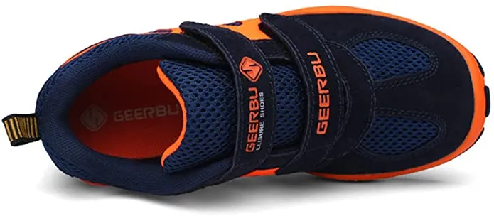 New DADAWEN Kid's Breathable Outdoor Hiking Sneakers Strap Athletic Running Shoes Dark Blue/Orange, Sz 5! Retails $98 