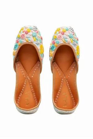 Pastel Blue Peppy Melody Embroidered Jutti