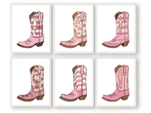 Pink Cowgirl Boot Prints - Set of 6