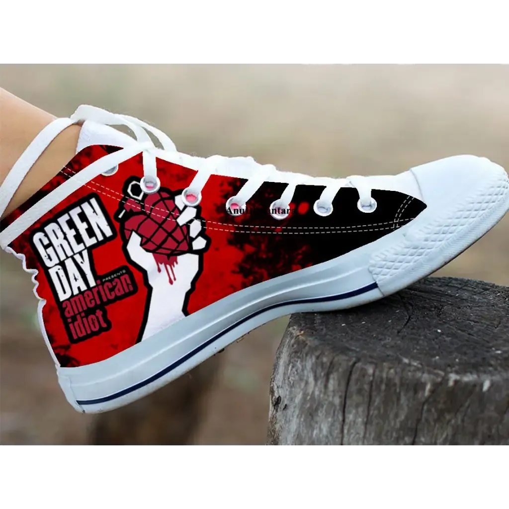 Popular Punk Rock Band Green Day Red Shoes High Top Sneakers for Kids and Adults