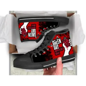 Popular Punk Rock Band Green Day Red Shoes High Top Sneakers for Kids and Adults