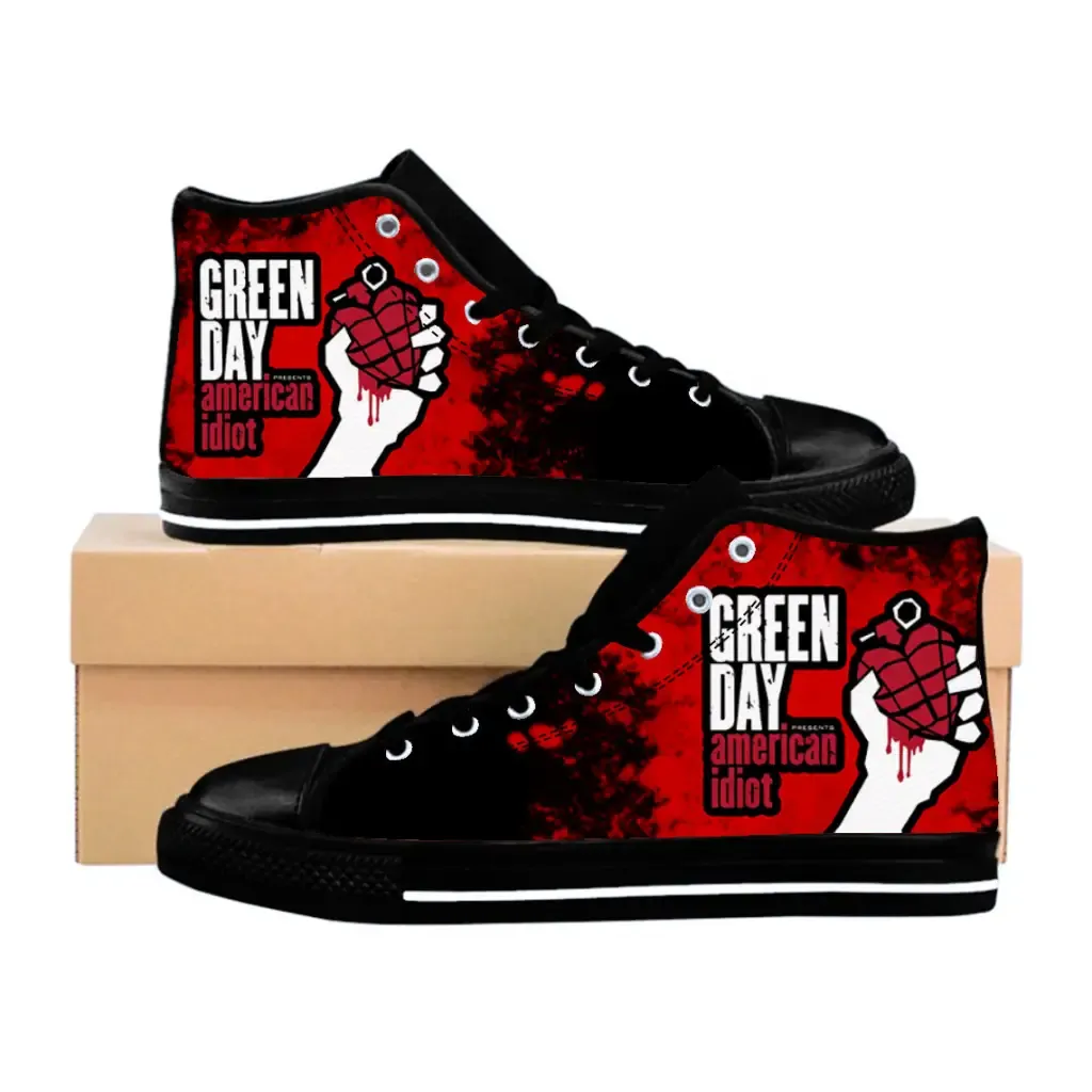 Popular Punk Rock Band Green Day Red Shoes High Top Sneakers for Kids and Adults