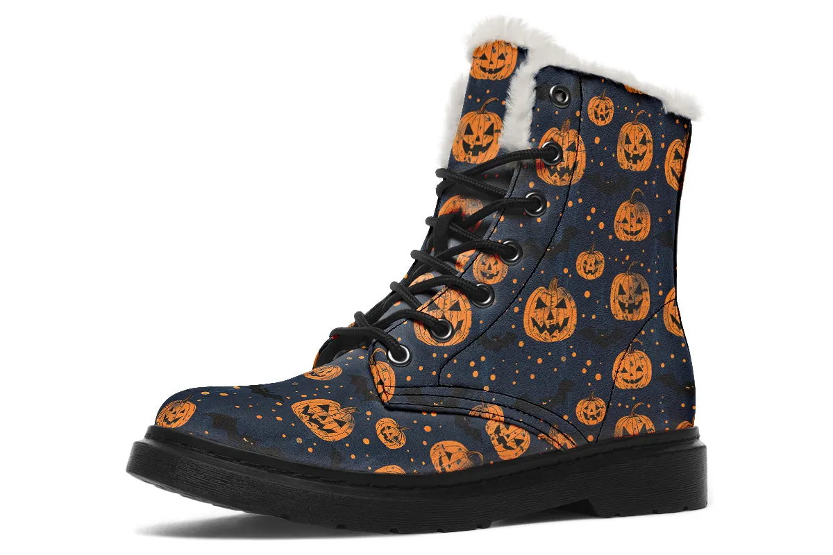 Pumpkin Party Winter Boots - Warm Micro-Suede Doc-Style Boots Lined with Vegan Wool