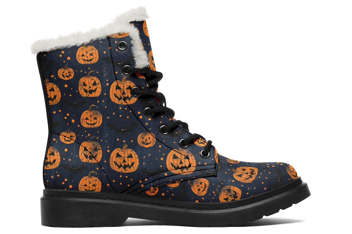 Pumpkin Party Winter Boots - Warm Micro-Suede Doc-Style Boots Lined with Vegan Wool