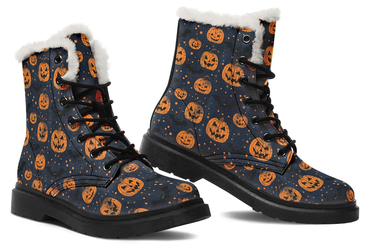 Pumpkin Party Winter Boots - Warm Micro-Suede Doc-Style Boots Lined with Vegan Wool