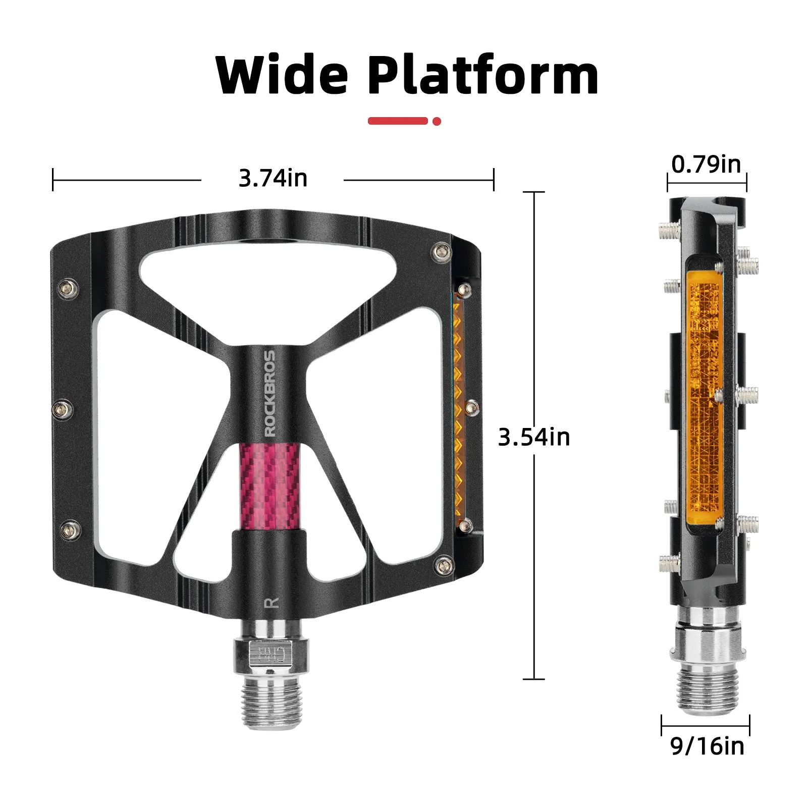 ROCKBROS Mountain Bike Pedals MTB Reflective Pedals CNC Non-Slip Lightweight Aluminum Alloy Bicycle Pedals