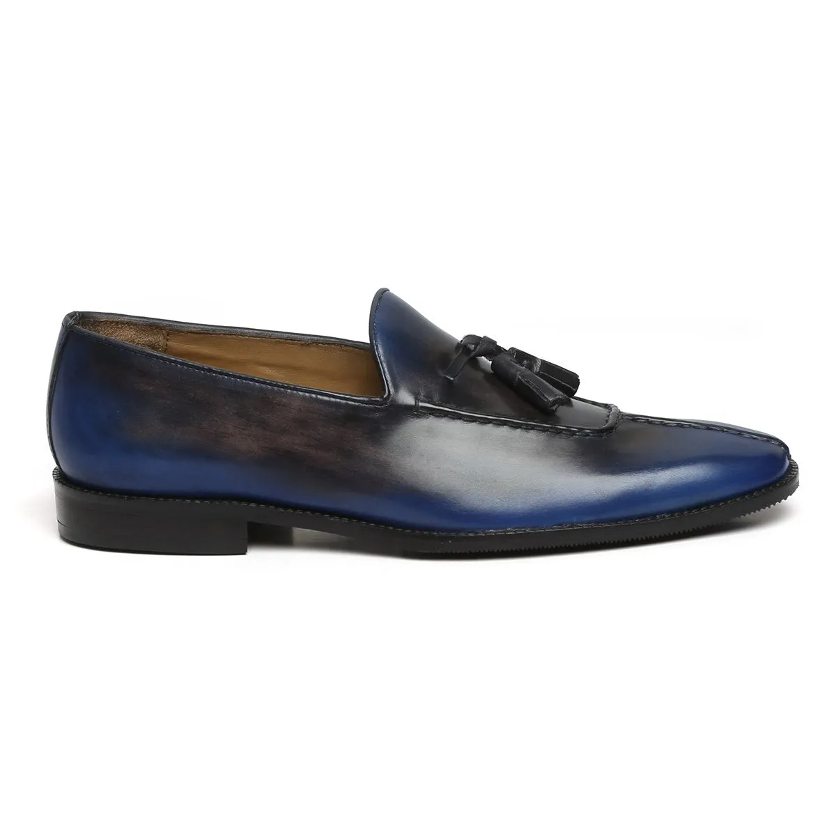 Rusty Look Blue -Black Leather Tassel Slip-On Shoe