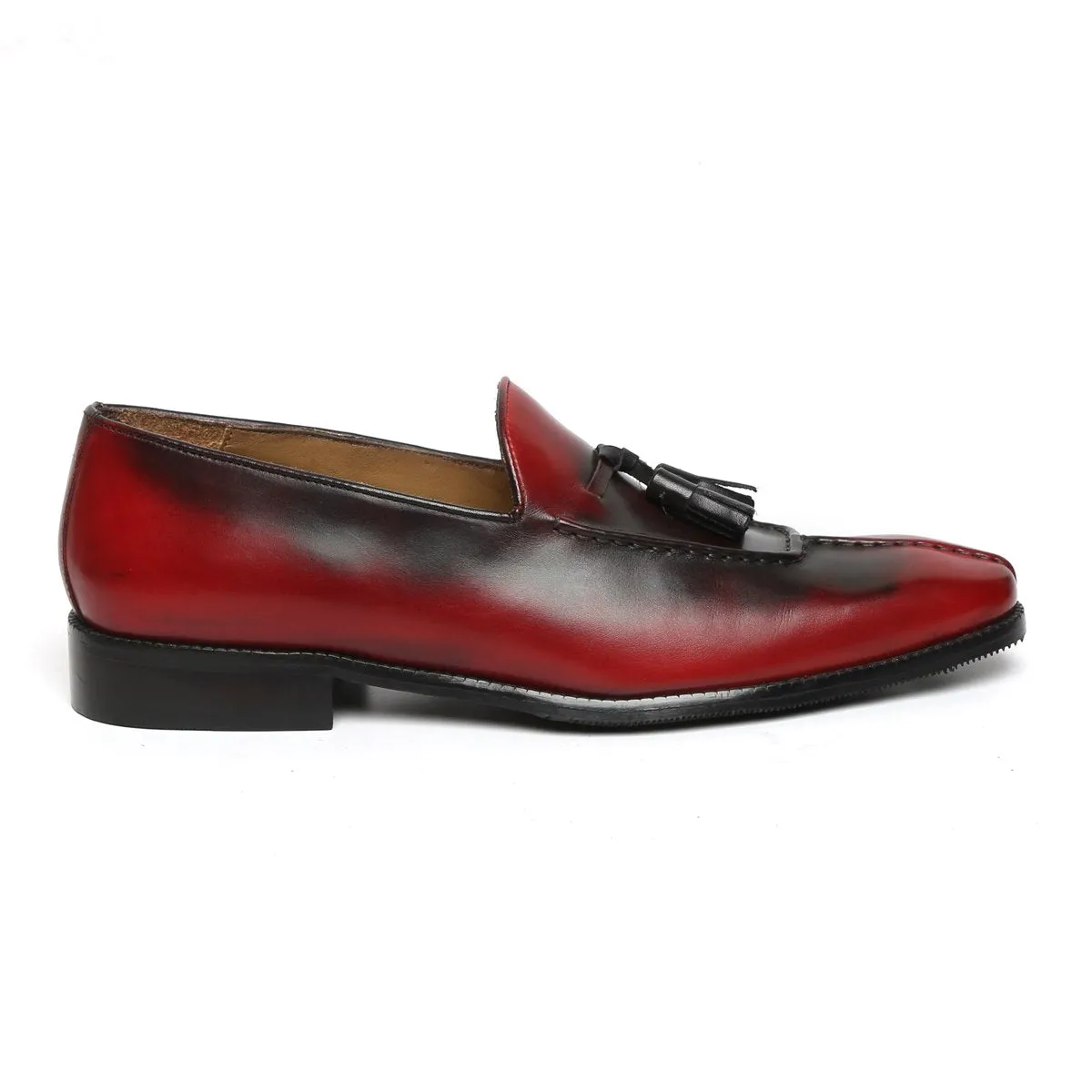 Rusty Look Wine-Brown Leather Tassel Slip-On Shoes