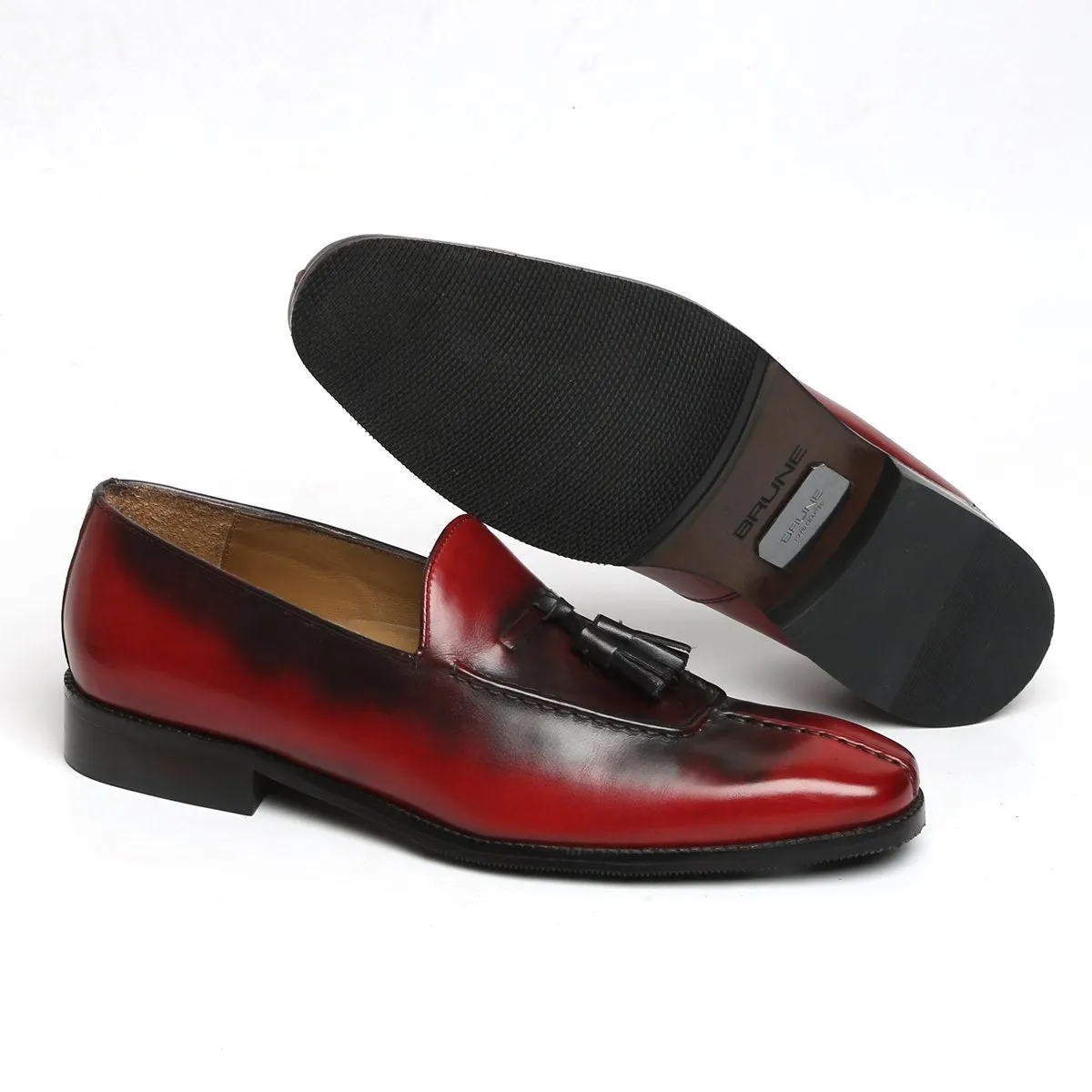 Rusty Look Wine-Brown Leather Tassel Slip-On Shoes