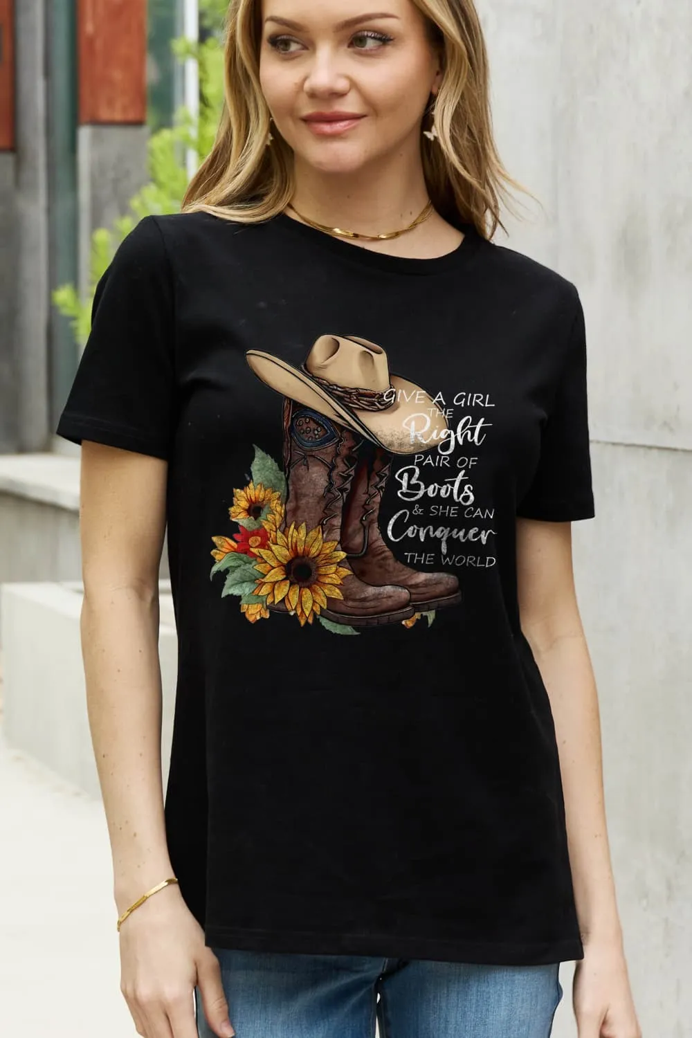 Simply Love Full Size Cowboy Hat & Boots Graphic Cotton Tee