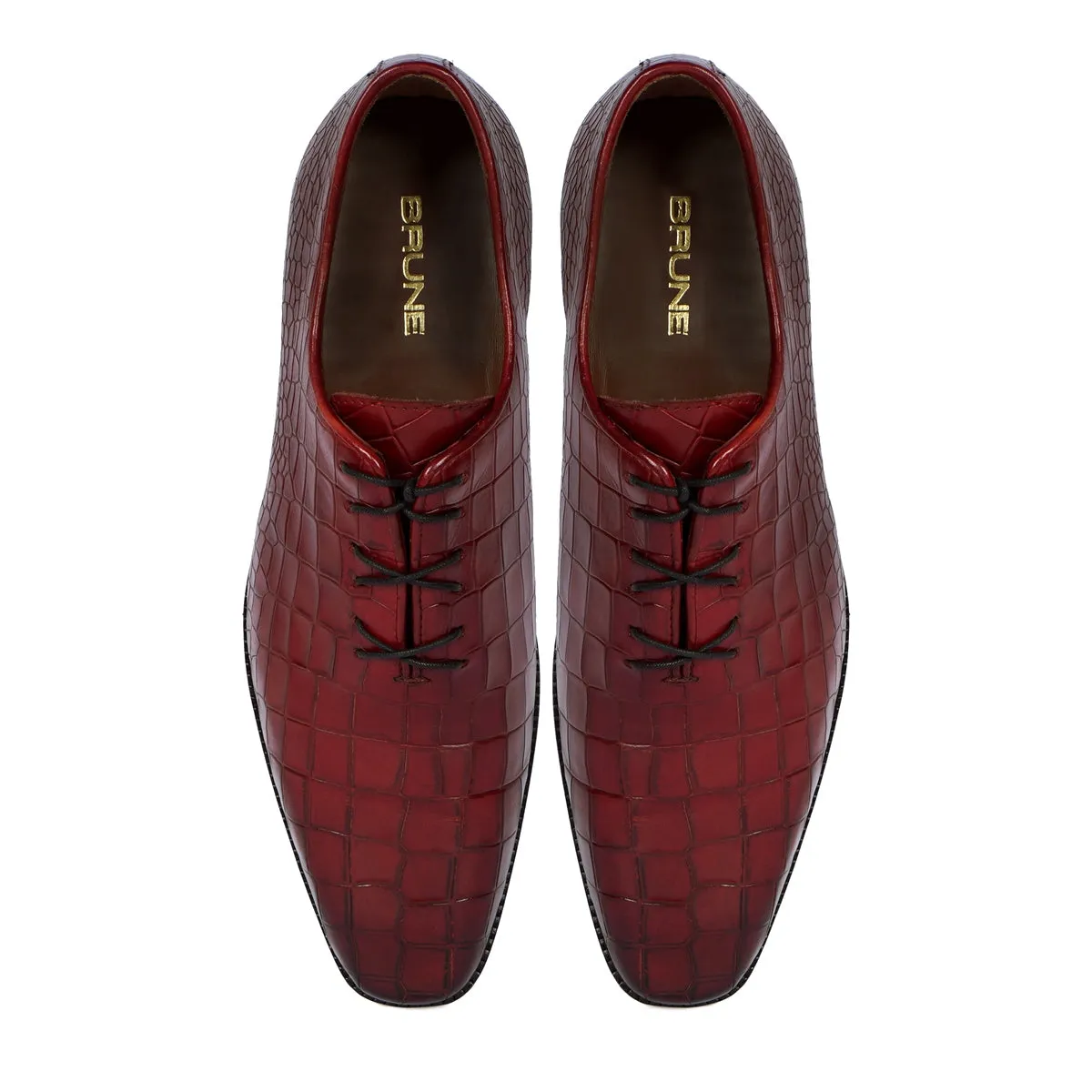 Slant Toe Oxford Wine leather Shoes Attractive Full Deep Cut Croco