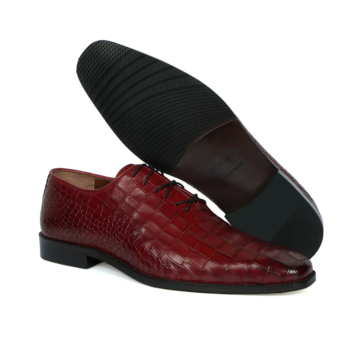 Slant Toe Oxford Wine leather Shoes Attractive Full Deep Cut Croco