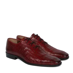 Slant Toe Oxford Wine leather Shoes Attractive Full Deep Cut Croco