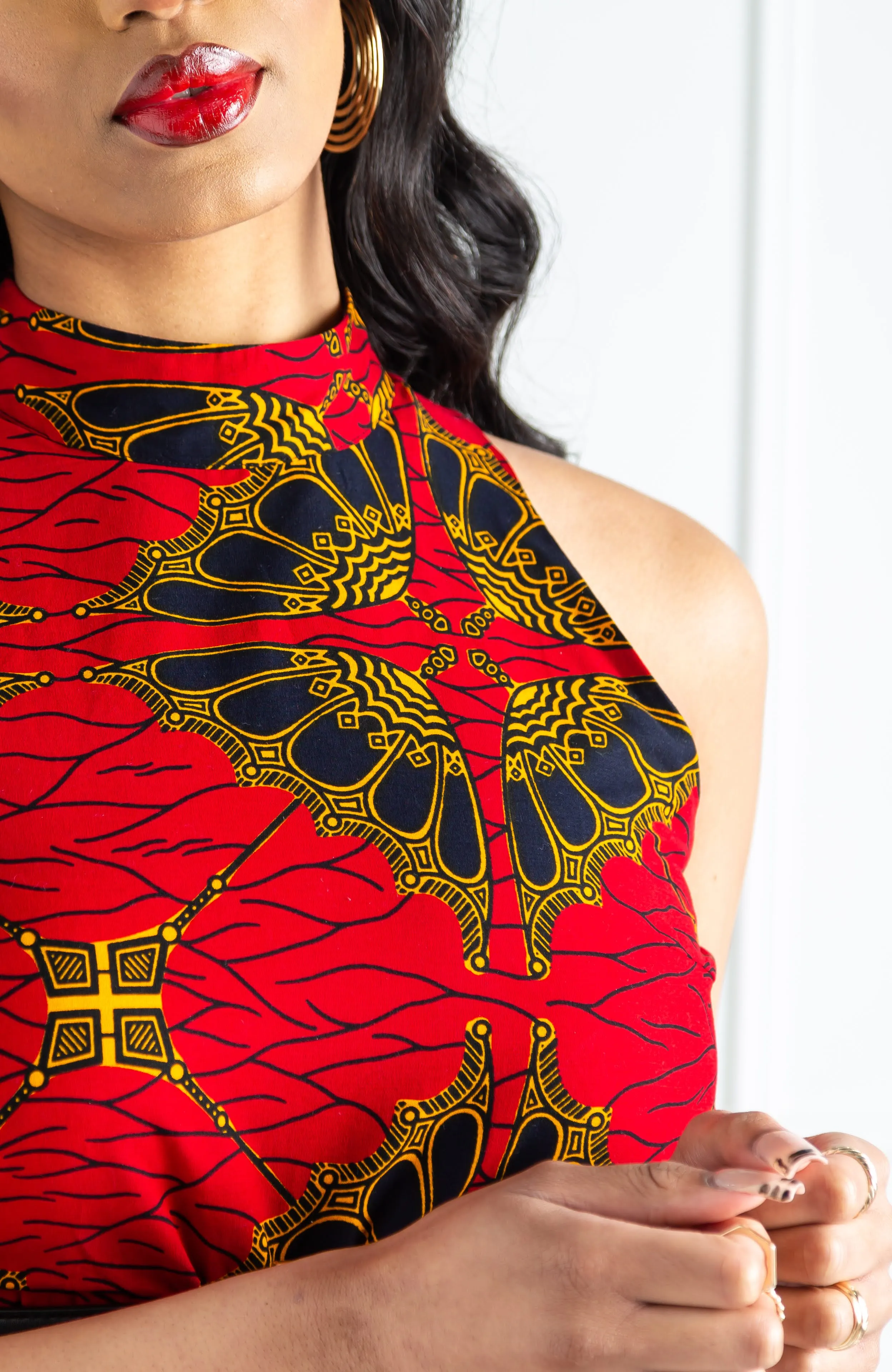 Sleeveless Turtleneck Peplum African Print Blouse - CORDELIA