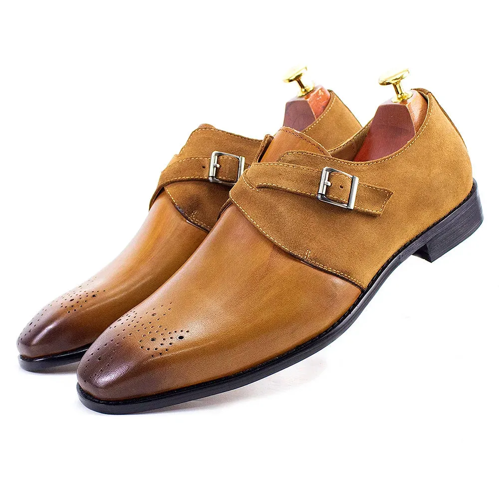 Solid Leather Suede Monk Shoes