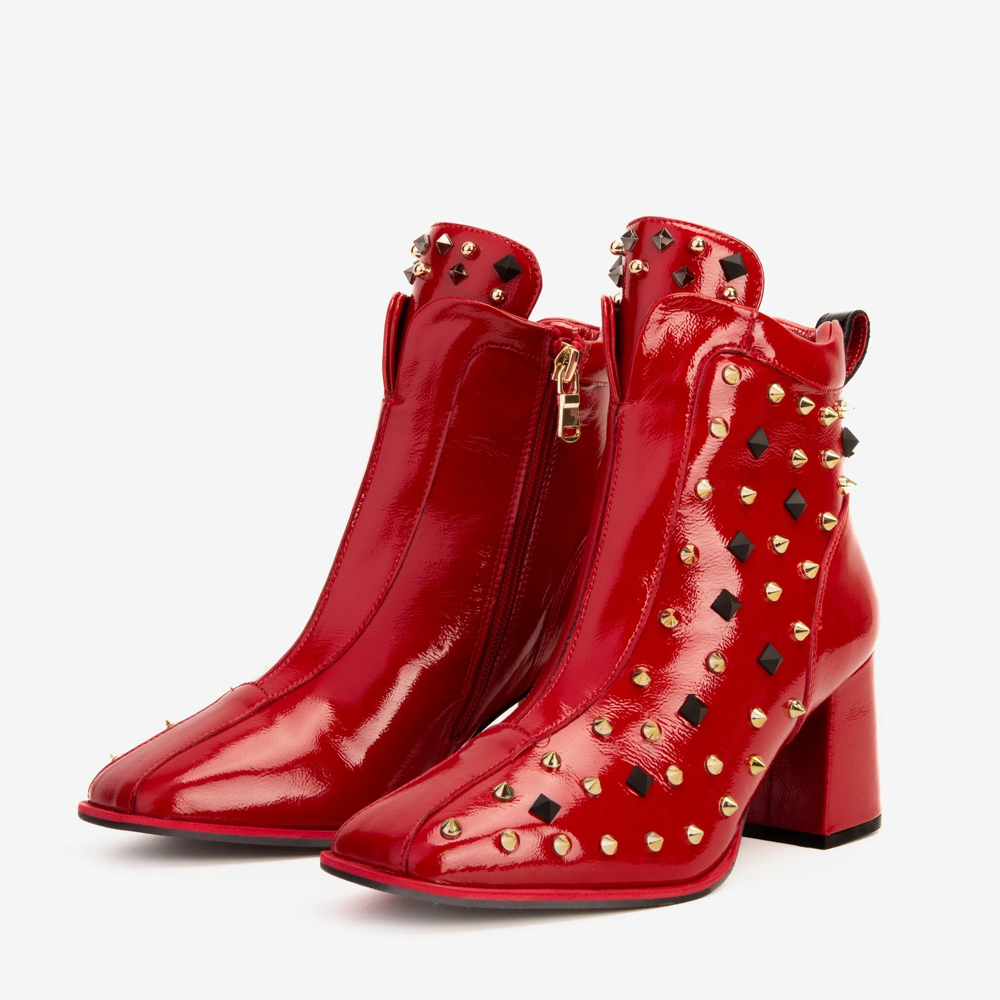 The Infanta Red Leather Block Heel Women Boot