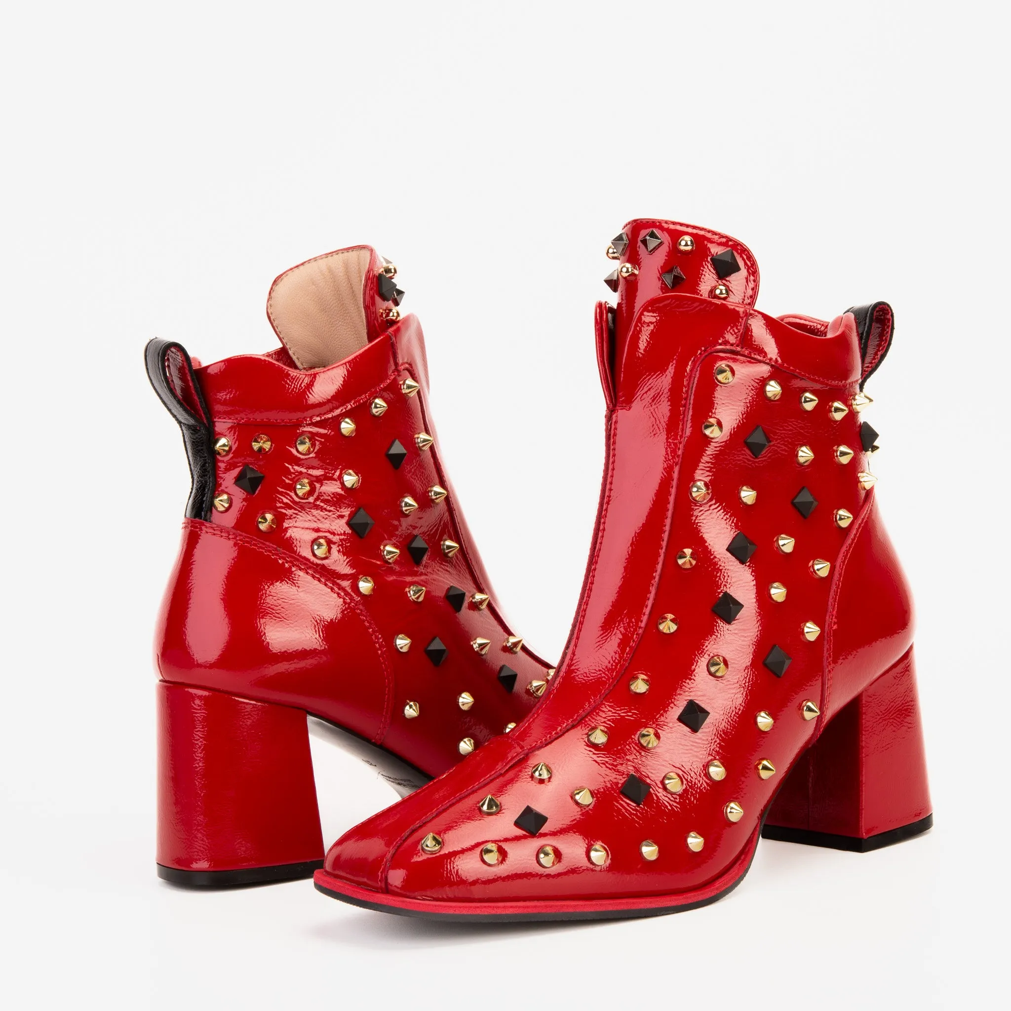 The Infanta Red Leather Block Heel Women Boot