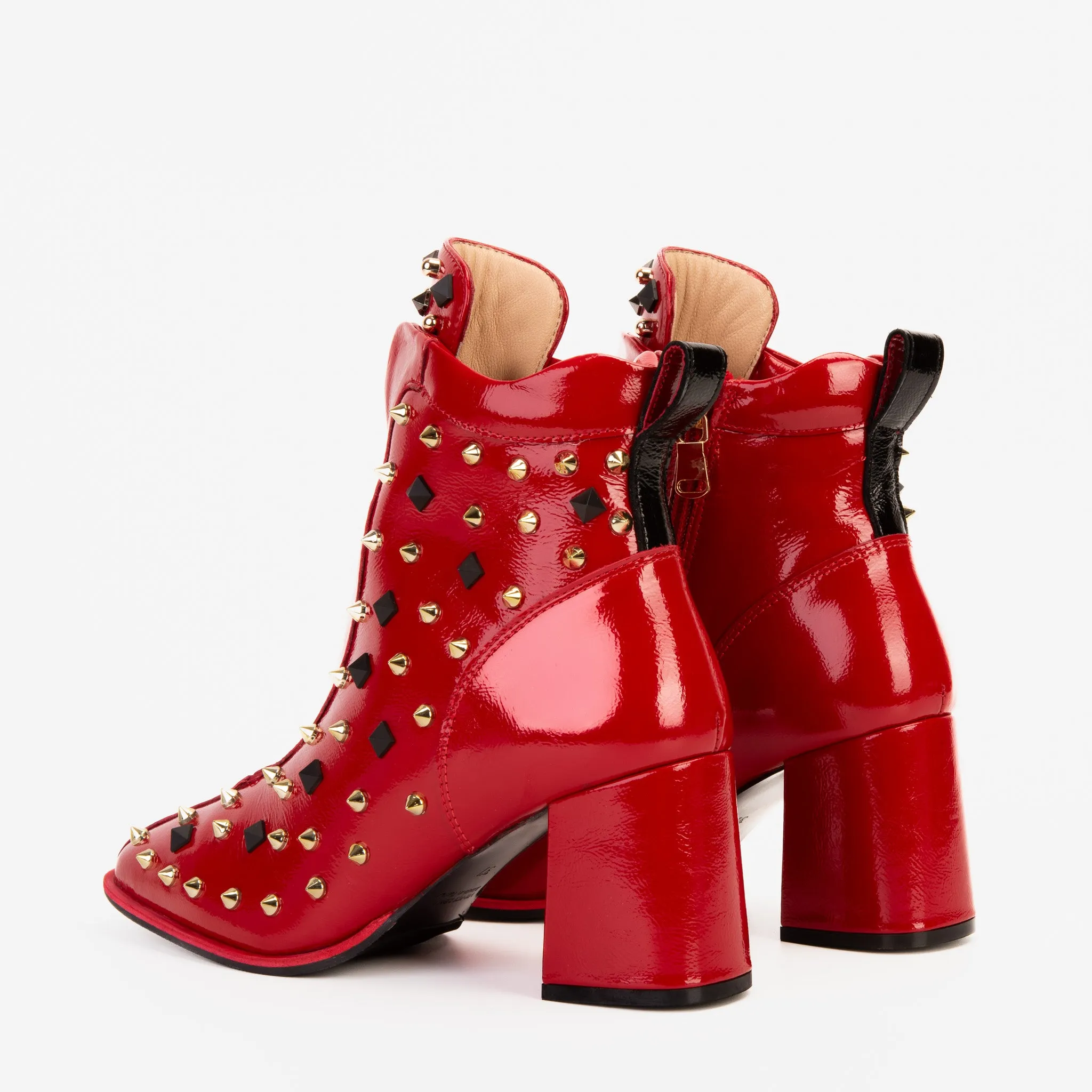 The Infanta Red Leather Block Heel Women Boot