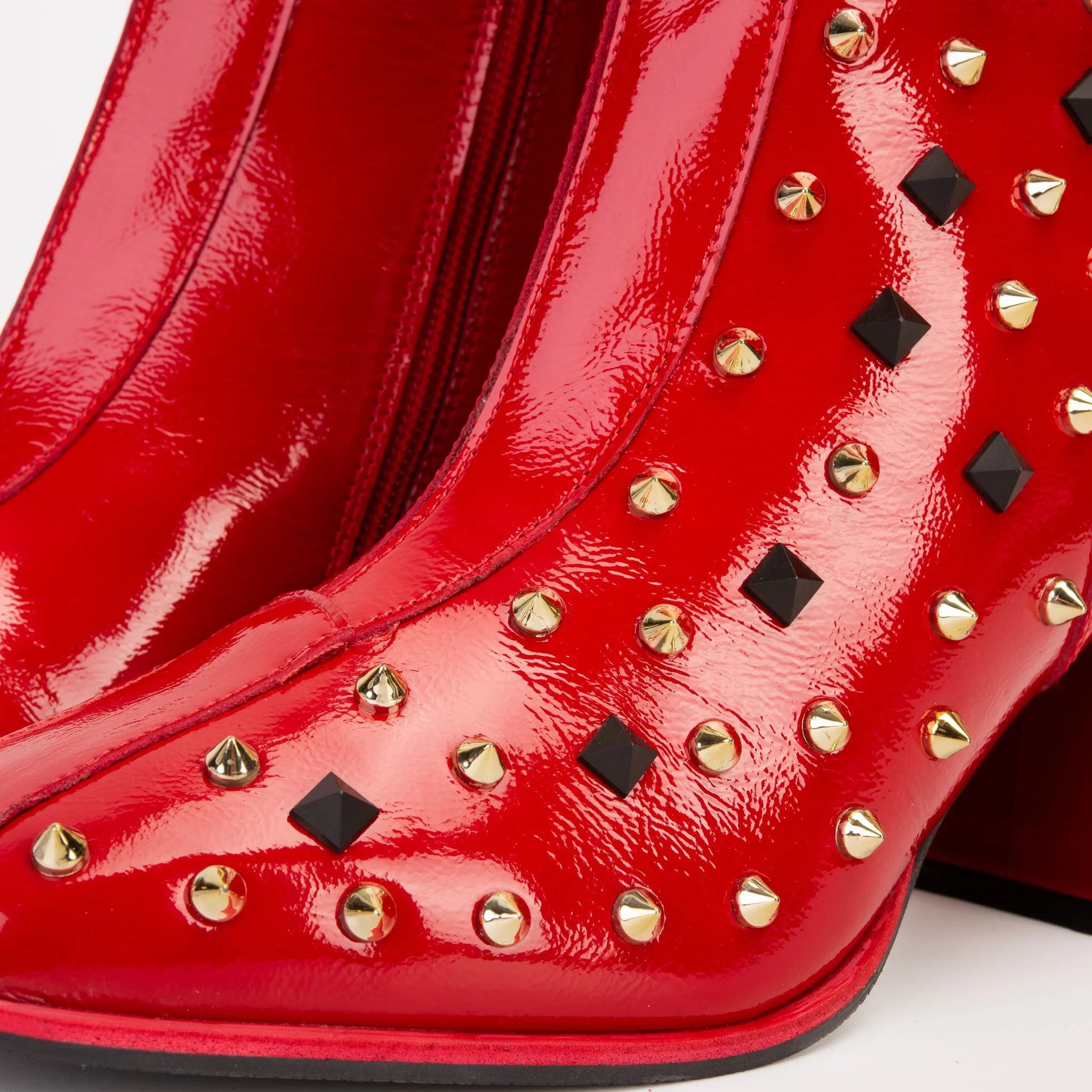 The Infanta Red Leather Block Heel Women Boot