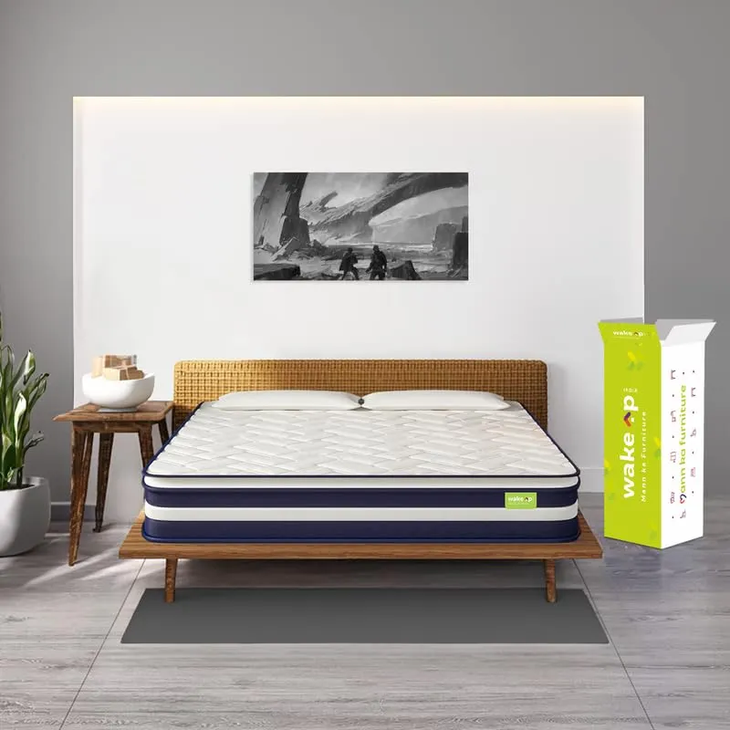 wakeup INDIA Smart Tech Pillow Top Hybrid | 10 Years Warranty | 10-inch Orthopedic Memory Foam and Pocket Spring Mattress | Soft Cotton Breathable Fabric, King Size (78x72x10 Inch, White)