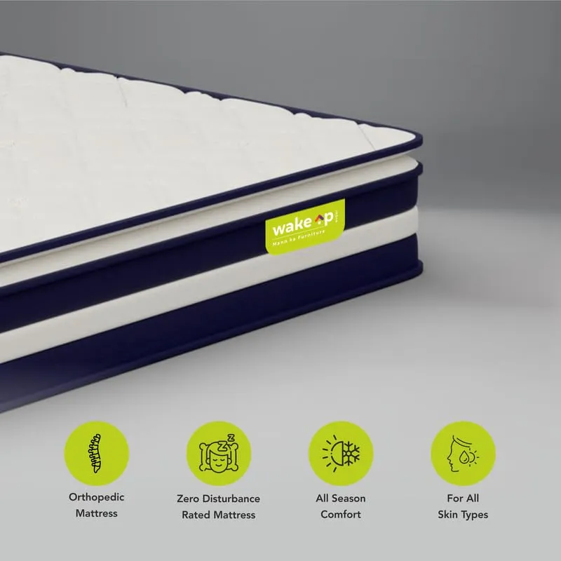 wakeup INDIA Smart Tech Pillow Top Hybrid | 10 Years Warranty | 10-inch Orthopedic Memory Foam and Pocket Spring Mattress | Soft Cotton Breathable Fabric, King Size (78x72x10 Inch, White)