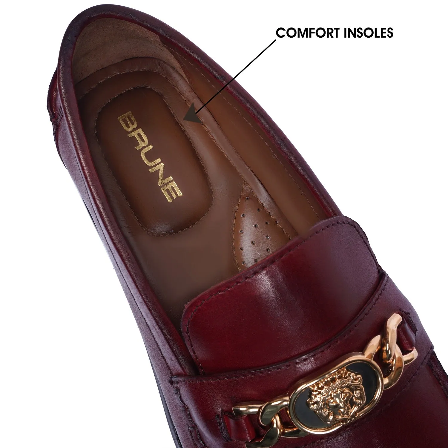 Wine Moccasin Loafer with Trademark Lion Logo Buckle