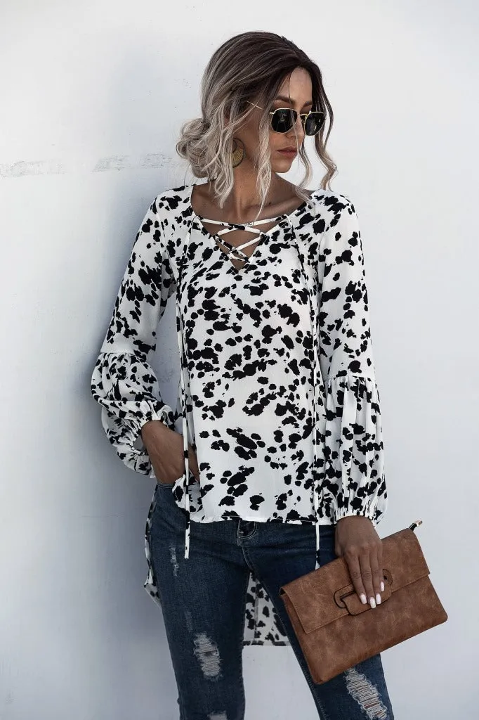 Zebra Print Long Sleeve Blouse