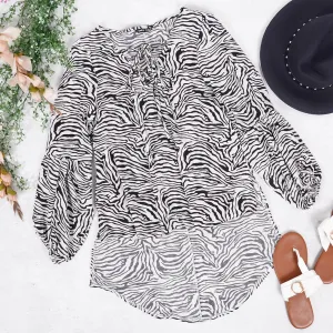 Zebra Print Long Sleeve Blouse