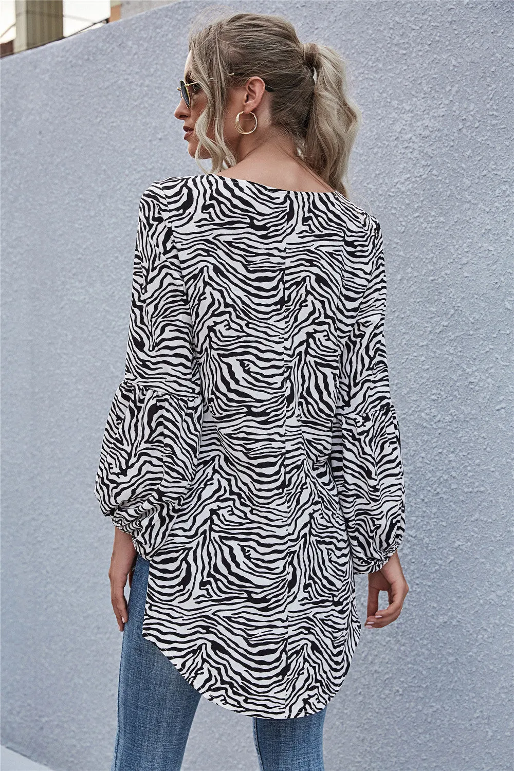 Zebra Print Long Sleeve Blouse