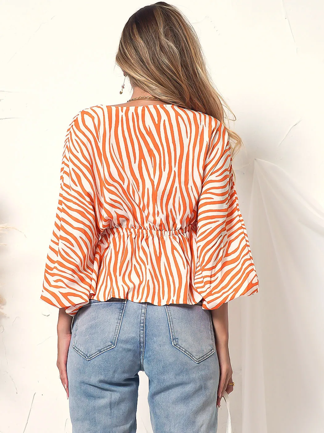 Zebra Print Long Sleeve Button Top